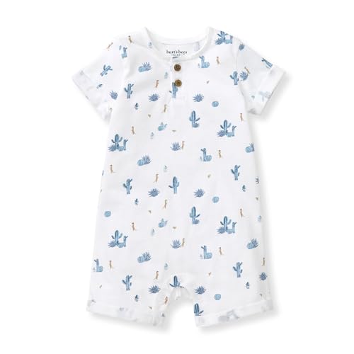 Image of Burt's Bees Baby baby-boys Short Sleeve Rompers, 100% Organic Cotton One-piece Coverall and Layette Set