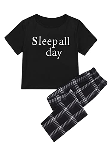 WDIRARA Women's Cow Graphic Print Sleepwear Round Neck Short Sleeve Tee and Pants Pajamas Set Black...