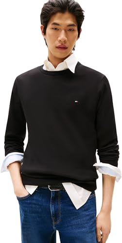 Tommy Hilfiger Herren Pullover Essential Cotton Crew Neck aus Baumwolle, Schwarz (Black), XL