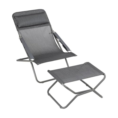 Lafuma MOBILIER - Ensemble Bain De Soleil Et Repose-Jambes - Transabed - Batyline® Duo - Gris Obsidian - Fabriqué en France - BDL0007_6897 - Garantie 5 Ans -...