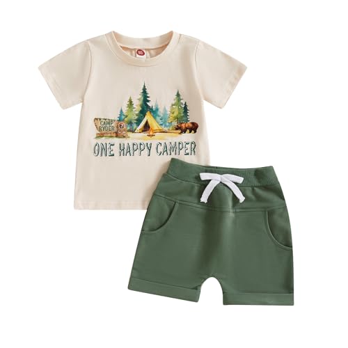 Baby Boy First Birthday Outfit Short Sleeve One Happy Camper T-Sh...