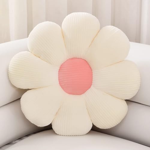 Image of RVA Sunflower Cushion Floor Pillow Flower Shape Cushion Cute Seating Pad Sunflower Chair Cushion Throw Pillow for Home Decoration for Bed Couch Chair Car Office (Pack of 2) (35 Cm) (White)