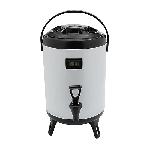 8L/2.11Gal Insulated Beverage Dispenser, White Stainless Steel Cold & Hot Beverage Dispenser with Electronic Thermometer, Use for Hot Chocolate, Milk Tea, Iced Tea, Milk, Juice, Coffee ect