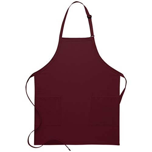 DayStar Apparel 230 Two Patch Pocket Bib Apron (12 Pack), Maroon