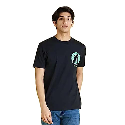 Image of Celio Men Rick and Morty Graphic Black Half-Sleeve Round Neck T-Shirt