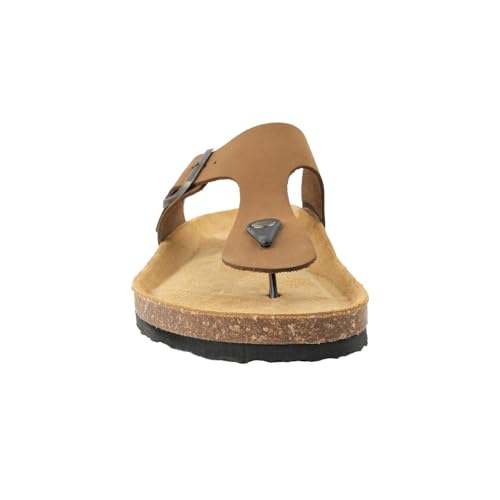 Image of 100% Genuine Leather Men's Sandals - Comfortable Cushioned Smart Foam Footbed, Slip-On Slides for Casual Summer Wear, Adjustable Fit, Durable Non-Slip Sole