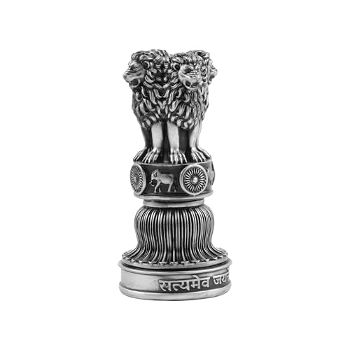 Image of Artarium Handcrafted Ashoka Ashok Pillar Idol Pillar Statue Showpiece for Car Dashboard Home Office Decor Table Showpiece Corporate Gifting (4 Inch, Silver)