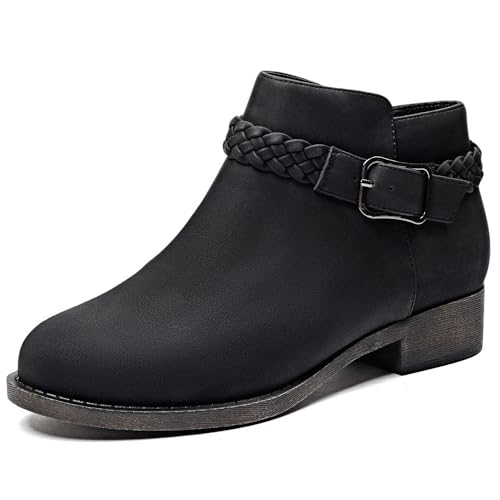 Veittes Women's Ankle Boots, Fashion Chunky Heel Ankle Boots with Side Zipper, Comfortable Slip-On Design for Women.