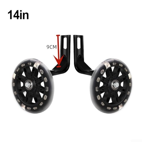Ruedas de entrenamiento para bicicleta con luz LED multicolor para bicicletas de 14 pulgadas, material sólido PU resistente al desgaste, soporte estable, color negro miniatura 3