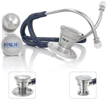 MDF Instruments MDF797DD-04 ER Premier Cardiology Stainless Steel Dual Head Adult-Pediatric Stethoscope with Adult Cardiology Bell Convertible Attachment (Navy Blue)