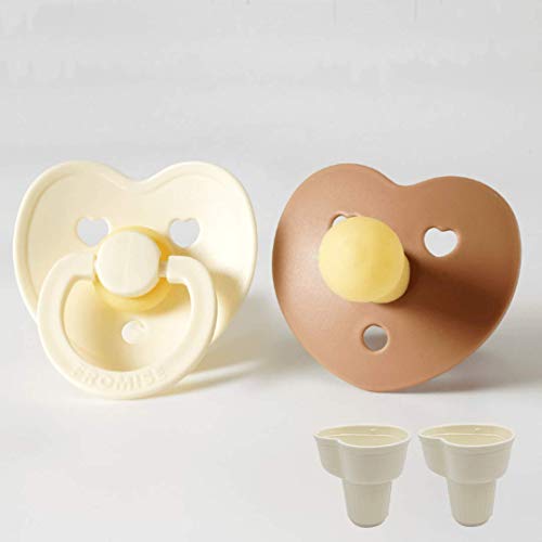 Fromise Silicone Baby Pacifiers Pack of 4 (2 Pacifier+2 case) Step 1 (0-6 Months) Snow/Hazelnuts Individual Packing Made in Korea