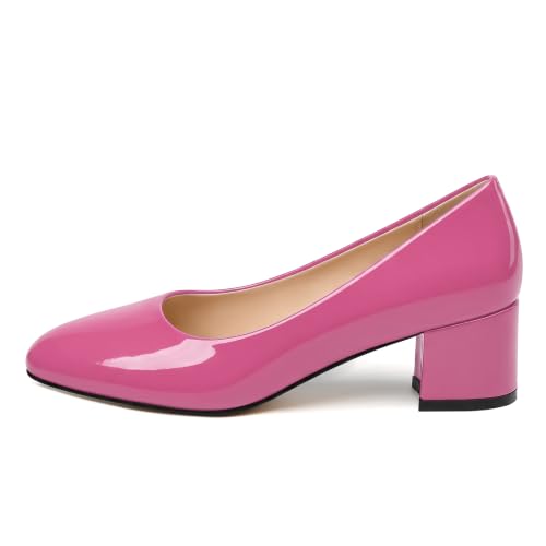 Image of SKYSTERRY Women's Low Heel Dress Pumps Shoes 2 Inch | Low Chunky Block Heel Pumps, Closed Round Toe Heels, Patent Leather Office Work Wedding Pumps Shoes