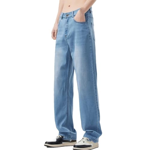 Men's Summer Thin Stretch Denim Jeans Straight Fit Casual Business Style Baggy Long Pants