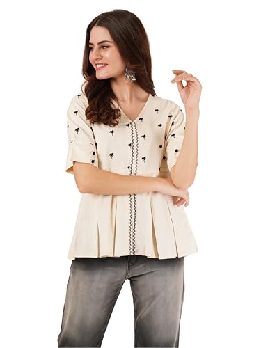 Image of Brownverse Pure Cotton Women's Embroidered Top