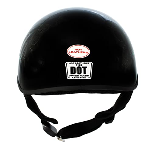 Hot Leathers HLD1045 Gloss Black Cross De Lis Advanced DOT Approved Skull Half Helmet Biker - X-Small by Milwaukee Leather - Used condition - Image 6