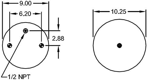 Technical diagram of air spring dimensions, side view