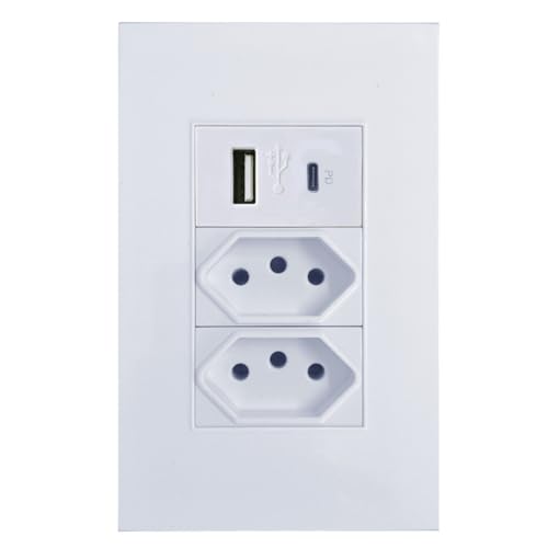 Tomada Dual com 1 Entrada USB e 1 Entrada USB Tipo C Bivolt Jwcom