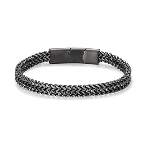 LUCKY2+7 Armband Herren-Edelstahl Magnetschnalle Verlängerungsschnalle Schwarz Silber Cover