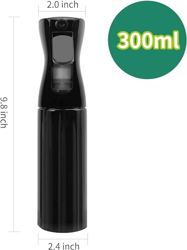 Spray Bottle for Hair (10.1oz/300ml) - 2 Seconds of Mist - Empty Ultra Fine Plastic Water Sprayer, For Hairstyling, Cleaning, Salons, Plants, Essential Oil Scents & More - Black，Press it 3 times2