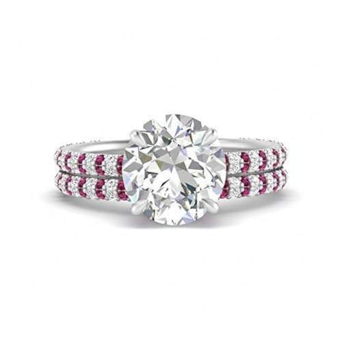 Image of Choose Your Gemstone Hidden Diamond CZ Wedding Set 925 Sterling Silver Round Shape Wedding Ring Sets Minimal Modern Design Birthday Gift Wedding Gift US Size 4 to 12