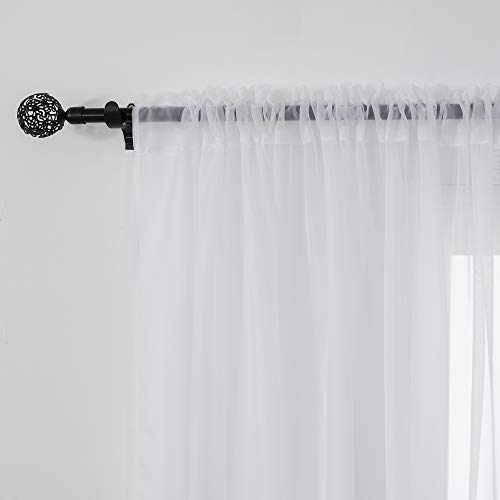 2 Panels Sheer Voile Curtains Draperies - Window Treatment Rod Pocket Light Filttering Curtains Drapes Panels for Bedroom Living Room Party Backdrop, White, 52 Inch by 63 Inch