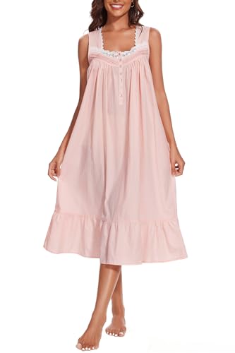 Image of AVIIER 100% Cotton Nightgowns for Women Sleeveless Sleep Dress Ladies Gowns Sleepwear with Pockets