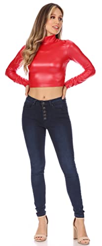 Image of Sakkas Matte Liquid Mock Neck Turtleneck Long Sleeve Crop Top - Made in USA