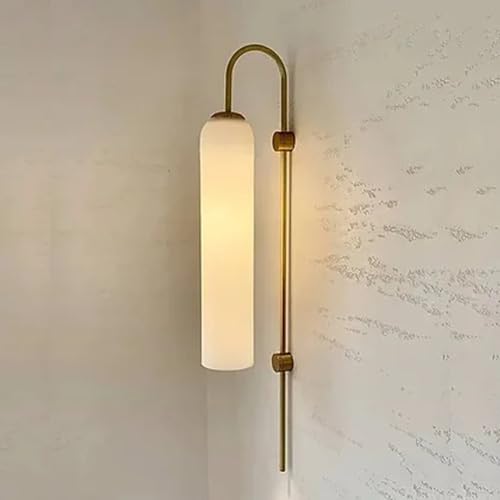 Image of Milky White Long Glass Wall Light | Copper Metal Wall Lamp Fixture | Decorative Lighting for Living Room Bedroom Dining Cafe Bar Restaurant | Modern Home Decor | Without Bulb