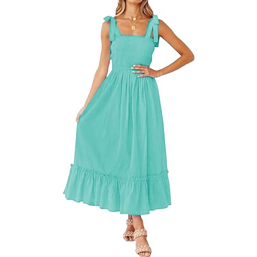 Vestidos de Verano para Mujer, Vestidos Casuales de Verano 2025, Estilo Bohemio, con Tirantes Finos, Cuello Cuadrado, Volantes, Corte A, Vestido Largo