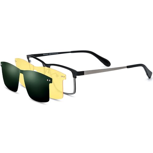Image of FONEX Pure Titanium Glasses Frame Men Square Magnet Clip On Eyeglasses with Polarized Lens