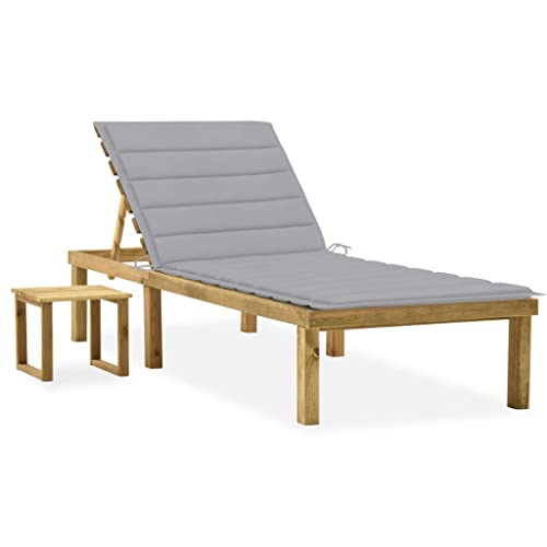 Solivagant Tumbona de jardín con Mesa y cojín de Madera de Pino impregnada,Gris,27.75kg