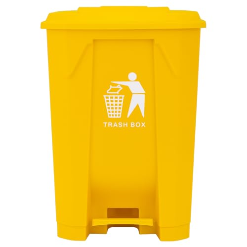 30L 50L 80L Recycling Dustbin Rubbish Pedal Bin Waste Trash Kitchen Indoor Outdoor Rubbish and Waste Bin with Pedal Home Office (30 Litre Yellow)
