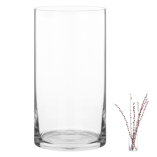 QWORK® Zylindrische Glasvase 20x10cm - Moderne Klare Blumenvase für...