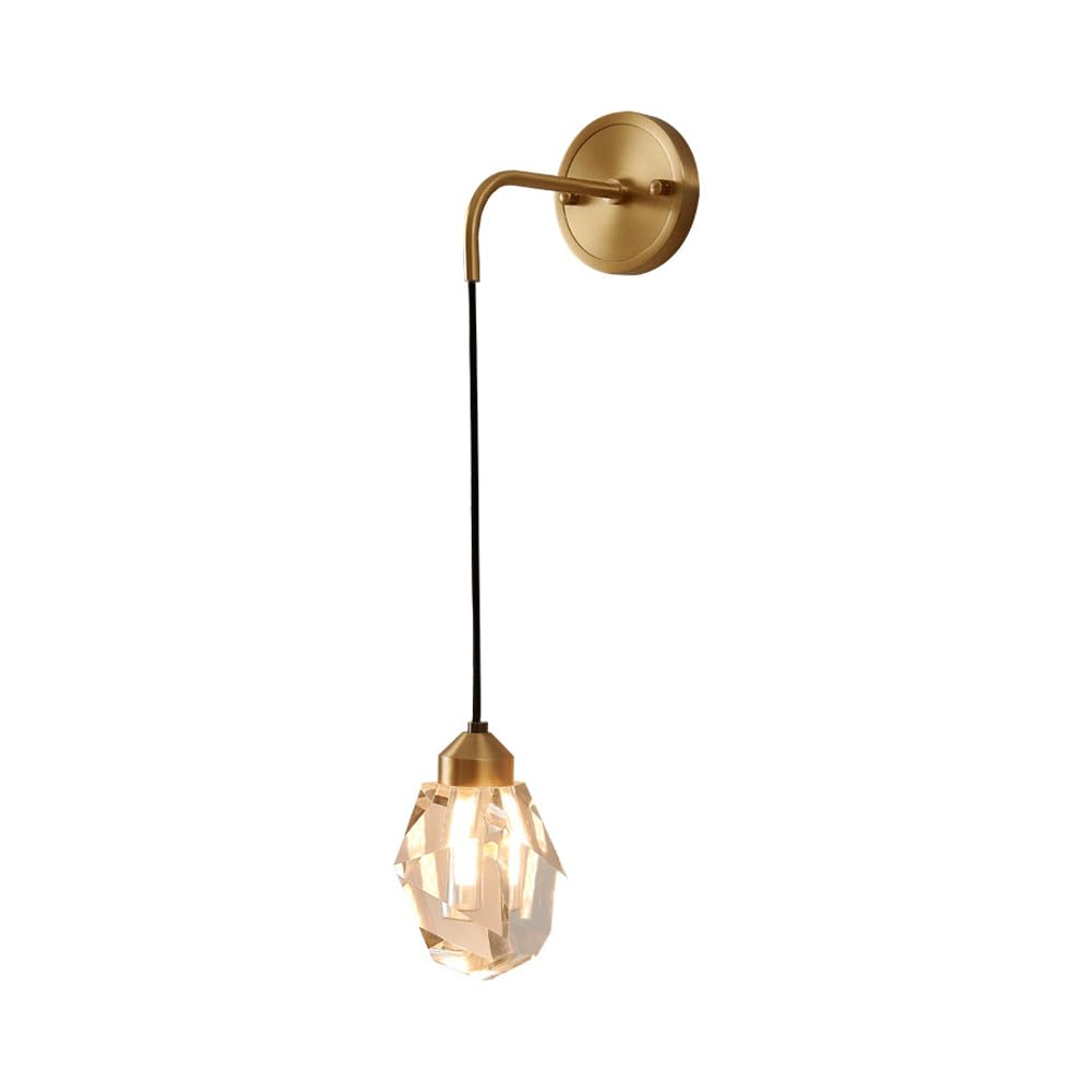 HUAYUSEDF Modern Copper Wall Sconce, K9 Crystal Shade Lamp, Bedside Flush Mount G9 Lighting Fixture Adjustable Cord Lights Indoor(A)