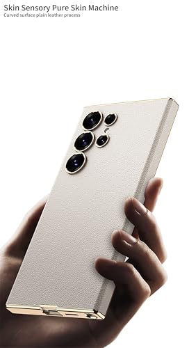 Image of Midkart Leather Case Compatible with Samsung Galaxy S24 Ultra Release 2024 Electroplated Hard PC Lightweight with Independent Camera Protection Cover, Beige