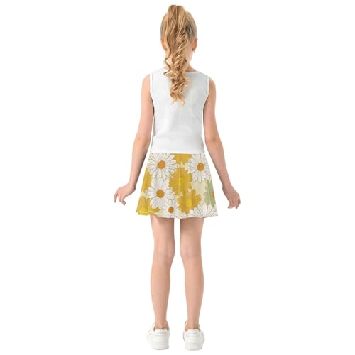 Girls Skorts Athletic Shorts Toddlers Tennis Skirts Floral School Skirt Floral Daisies Wildflowers Yellow 3t4