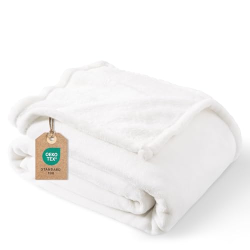 PHF Coperta coccolosa soffice in pile 130x150cm - Oeko-Tex Morbida Calda Coperta per casa, Coperta per divano sofà letto, Copriletti e coperte coccolose, Coperta copridivano, Bianco