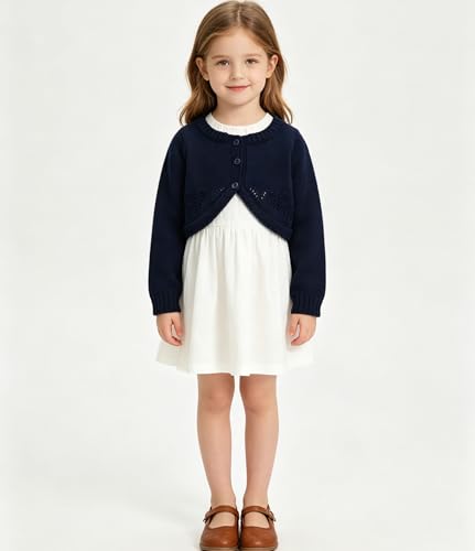 Image of 2Pcs Girls' Knit Toddler Cardigan Cotton Soft Button Closure Bolero Shrug Shawl Shirt Sweater