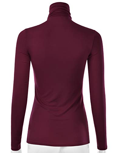 Eimin Women's Long Sleeve Turtleneck Lightweight Pullover Slim Shirt Top Burgundy S #TOP2