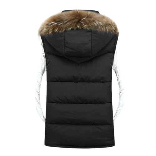 Men's Casual Large Fur Collar Vest Winter Outdoor Waterproof Hooded Outerwear Warm Sleeveless Jacket2