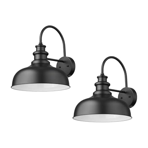 Bestshared 14" Gooseneck Barn Light Farmhouse Wall Mount Light Fixture Exterior Wall Mount Lighting Fixture Outdoor Wall Sconce Wall Light (Black+White, 14” Dome-2Pack) Cover