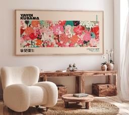 Tableau sur toile japonais Yayoi Kusama pour décoration de lit de chambre