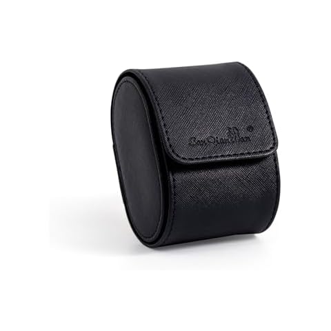 SANQIANWAN Single Travel Storage Watch Roll Portable PU Leather Watch Case Box for Men with Button Style Removable Watch Pillow Watch Display Roll (Black) Cover