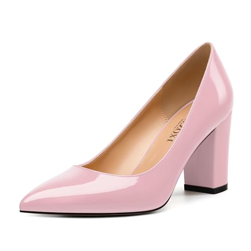 Womens High Heel Pumps, Pointed Toe Chunky Heel Pumps for Women, Daily Dress Shoes for Workplace 3.3