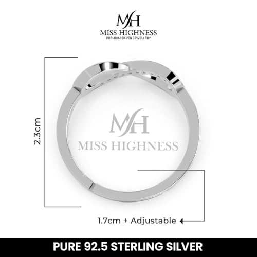 Image of Miss Highness 925 Sterling Pure Silver Ring for Women, Infinity Rings, Adjustable Size, Daily Wear Silver Jewellery, with Certificate of Authenticity, Birthday, Anniversary, Gift for Wife & Girlfriend