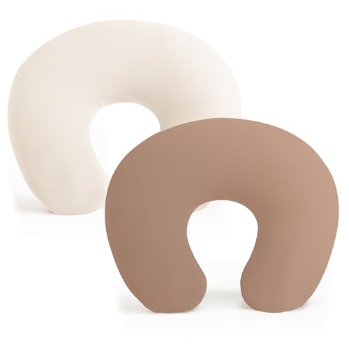 Image of Konssy 2 Pack Nursing Pillow Covers, Stretchy and Soft Nursing Cover for Breastfeeding, Pillow Slipcover for Baby Girls and Boys Newborn (Beige, Brown)