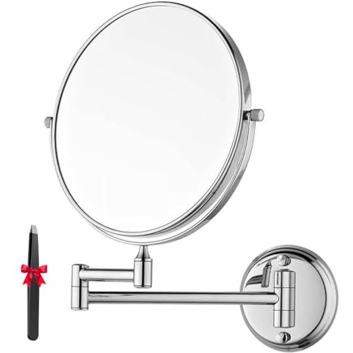 Image of Ontap Wall Mounted 360 Swivel Magnifying Mirror for Bathroom | Double Sided Makeup Mirror with Adjustable Arm | Chrome Finish Round Shaving Mirror for Vanity & Grooming