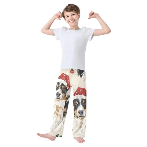 ZZXXB Merry Christmas Collie Boys Long Pants Soft Trousers Elastic Waist Kids Lounge Bottoms with Pockets S-XL2