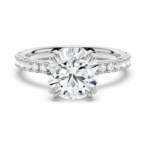 MSBLUE® Moissanite Engagement Ring, 1.0-2.0 CT Solitaire Round Cut With Pavé Accents, 14K Gold Vermeil, Rhodium Finish