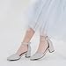 LAURMOSA Flower Girl Shoes High Heels for Girls Dress Shoes Kids High Heels Closed Toe Chunky Block Heels Sparkle Silver Sandals for Wedding Church Party Dress Up Size 5 Big Kids(L1018ShSilver 5)
